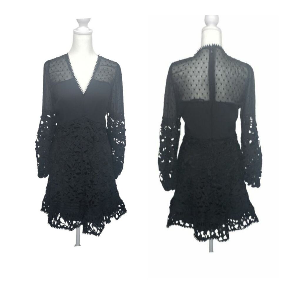 INA Gothic Sheer Black Lace Dress Juniors S Whimsigoth Dark Coquette Party Mini